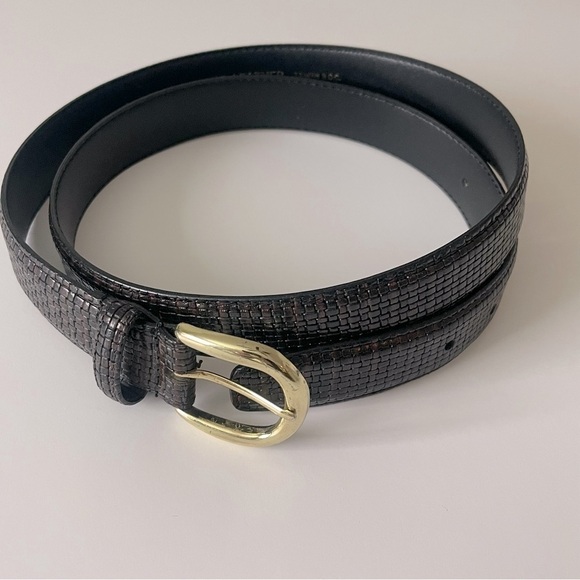 Genuine Leather Belt Black Brown Print Pattern Size 38 Unisex - Picture 1 of 10